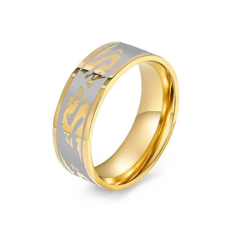 Wear FengShui Dragon Carved Protection Strength Titanium Steel Ring