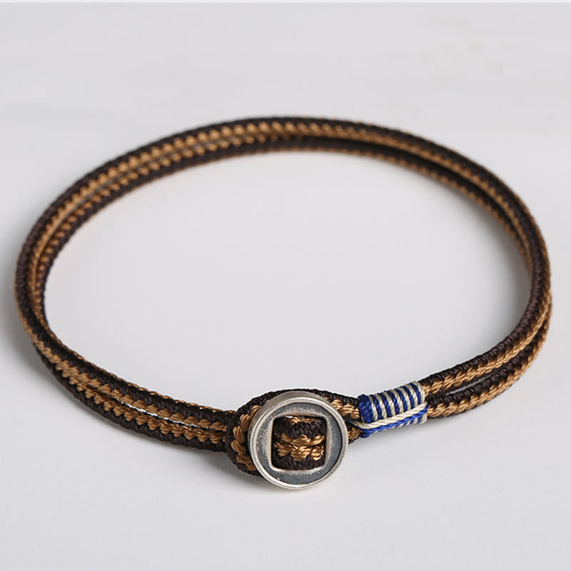 Wear FengShui  925 Sterling Silver Handmade Button Protection Weave String Bracelet