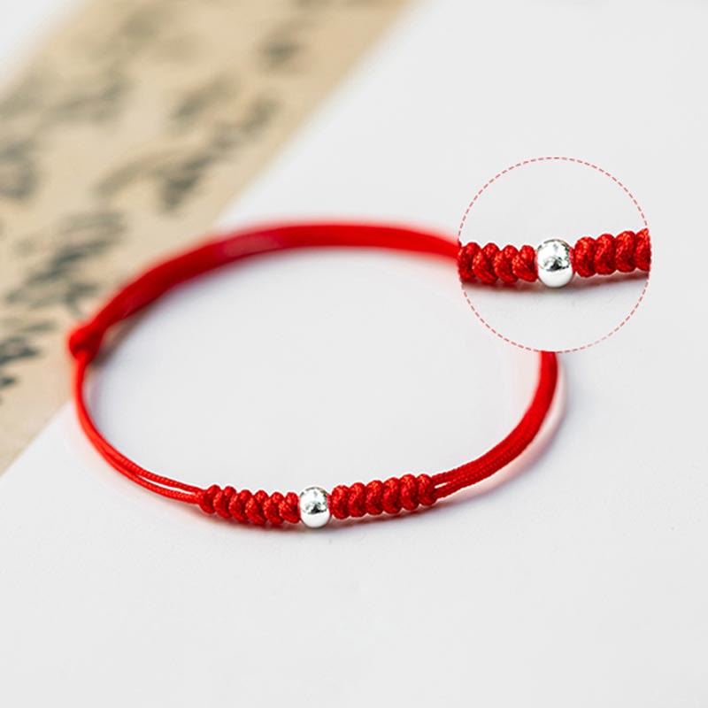 Wear FengShui 925 Sterling Silver Luck Bead Protection Red String Braided Bracelet