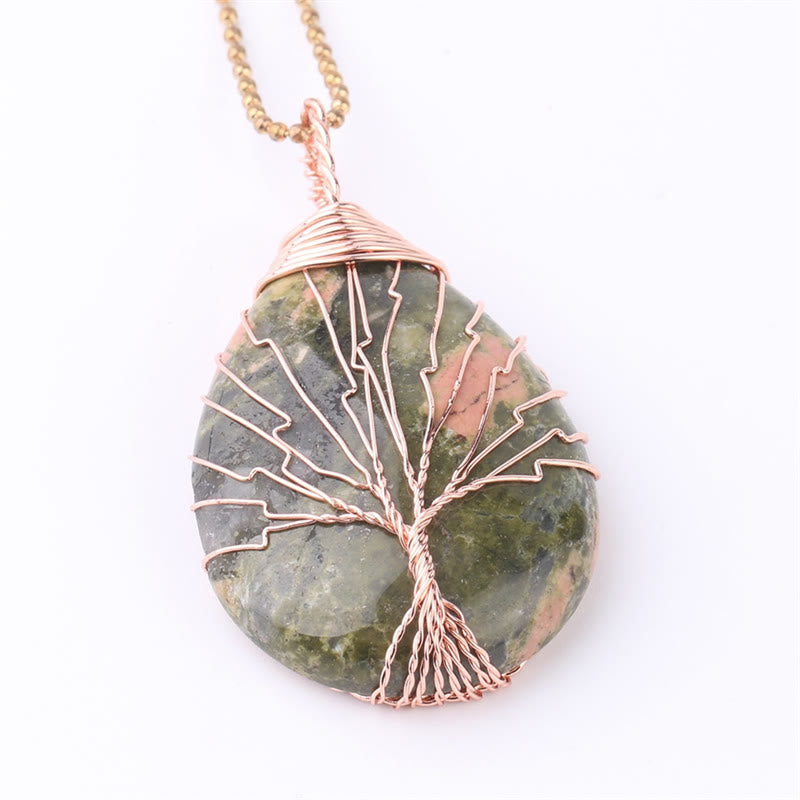 Wear FengShui Natural Quartz Crystal Tree Of Life Healing Energy Necklace Pendant