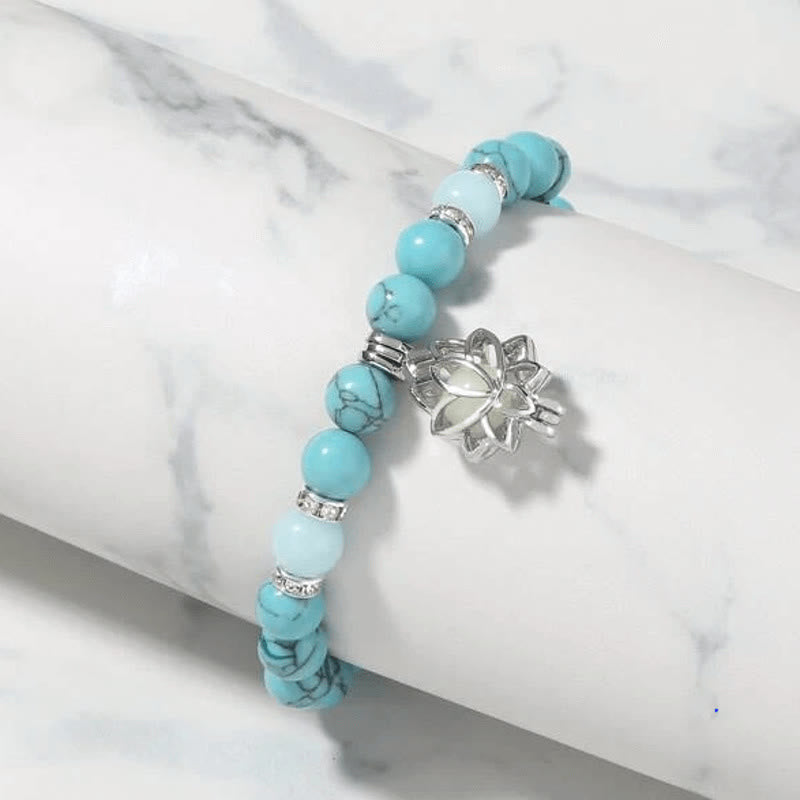 Wear FengShui Tibetan Turquoise Glowstone Luminous Bead Lotus Protection Bracelet