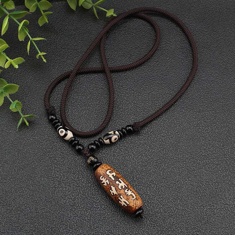 Wear FengShui Tibet Om Mani Padme Hum Dzi Bead Avalokitesvara Pattern Wealth Necklace Pendant
