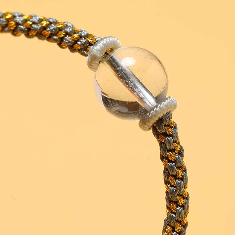 Wear FengShui Handmade Red Agate Amethyst Golden Rutilated Quartz Pink Crystal Bead Calm Braided Bracelet