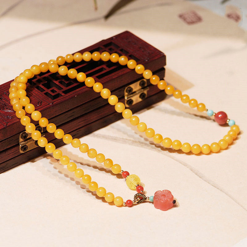 Wear FengShui Amber Healing Balance Necklace Flower Charm Bracelet