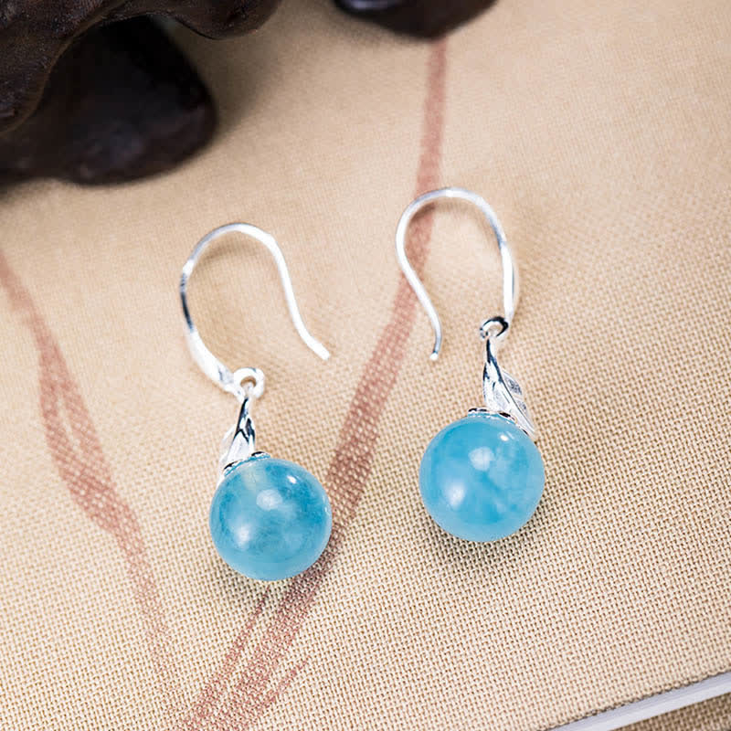 Wear FengShui 925 Sterling Silver Natural Aquamarine Leaf Flower Peace Earrings Necklace