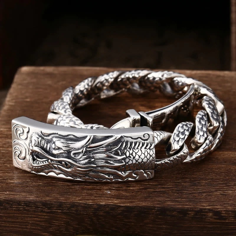 Wear FengShui Retro Dragon Scale Pattern Engraved Protection Bracelet