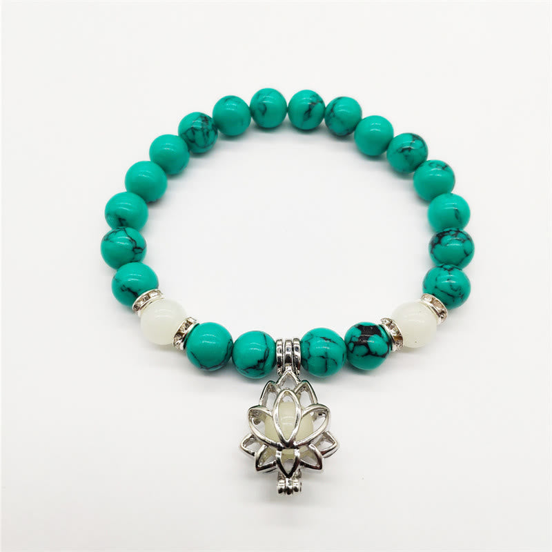 Wear FengShui Tibetan Turquoise Glowstone Luminous Bead Lotus Protection Bracelet
