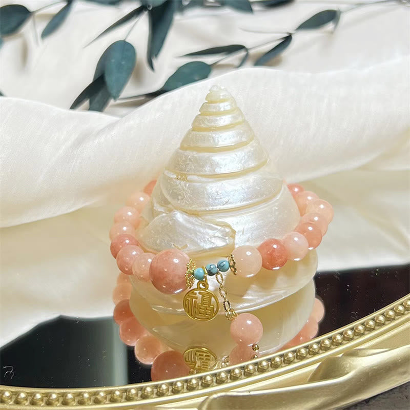 Wear FengShui Natural Orange Stone Turquoise Fu Character Charm Luck Fortune Bracelet
