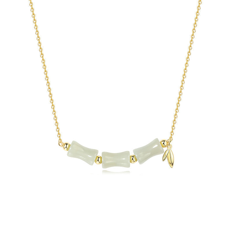 Wear FengShui 925 Sterling Silver Hetian Jade Bamboo Fu Character Prosperity Necklace Pendant Bracelet
