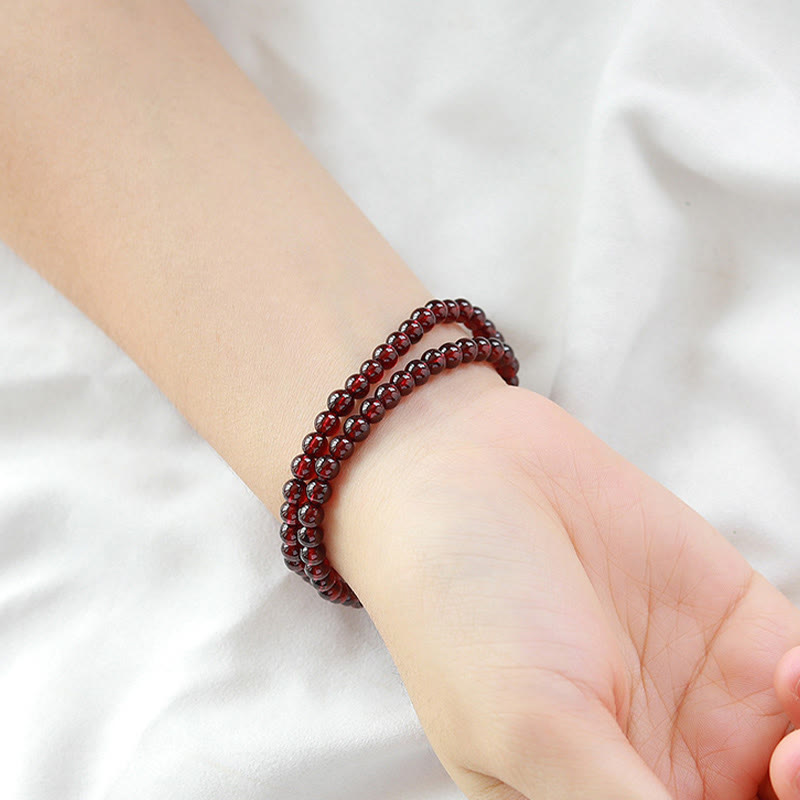 Wear FengShui 14K Gold Plated Natural Garnet Strawberry Quartz Stability Double Wrap Bracelet