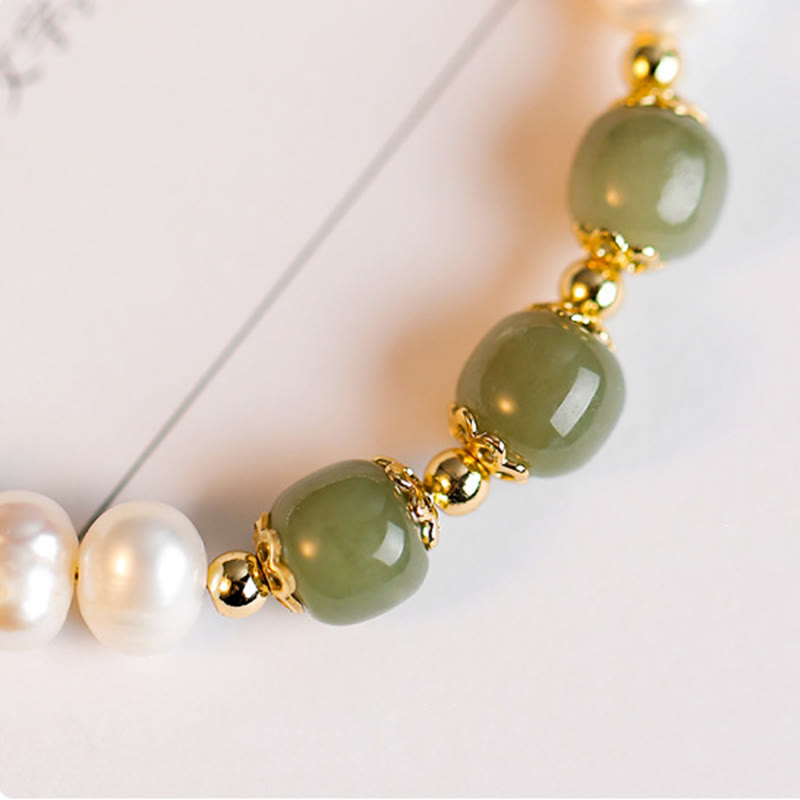 Wear FengShui 14K Gold Plated Natural Pearl Hetian Cyan Jade White Jade Sincerity Bead Chain Bracelet