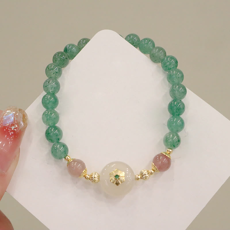 Wear FengShui Natural Green Strawberry Quartz Chalcedony Flower Gratitude Bracelet