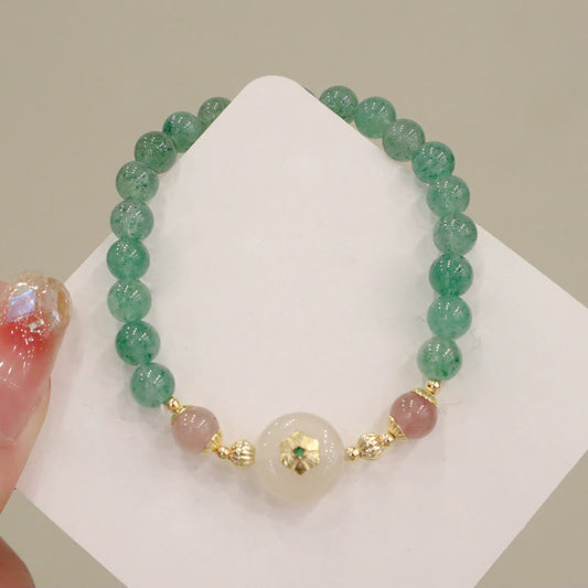 Wear FengShui Natural Green Strawberry Quartz Chalcedony Flower Gratitude Bracelet