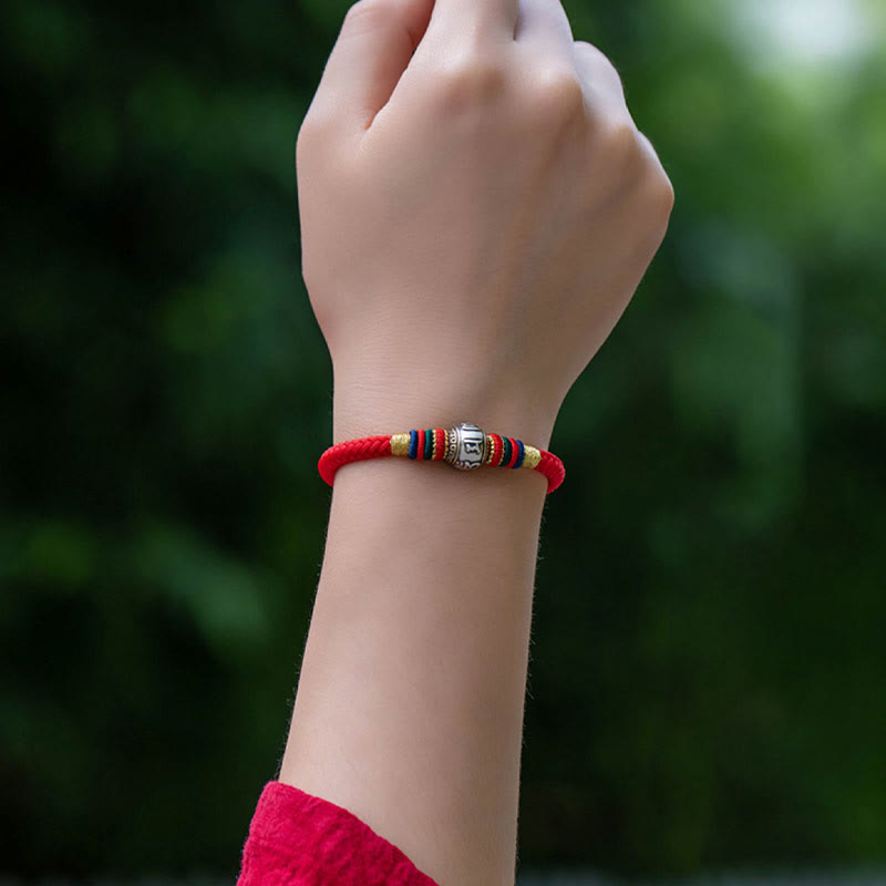 Wear FengShui 925 Sterling Silver Tibet Handmade Om Mani Padme Hum Luck Protection King Kong Knot Braided Bracelet