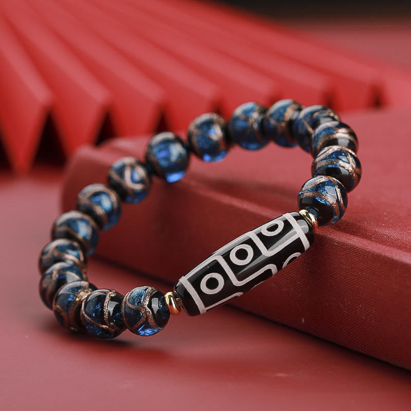 Wear FengShui Tibetan Nine-Eye Dzi Bead Three-eyed Dzi Bead Liuli Glass Bead Wealth Bracelet