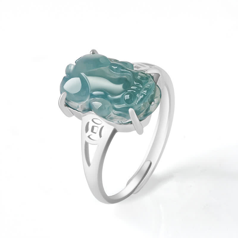 Wear FengShui 925 Sterling Silver Fengshui Wealth Prosperity Jade PiXiu Luck Ring