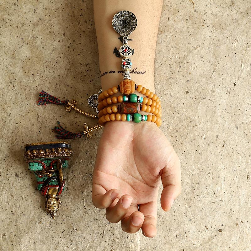 Wear FengShui Tibet 108 Mala Beads Bodhi Seed Bagua Vajra Wealth Bracelet