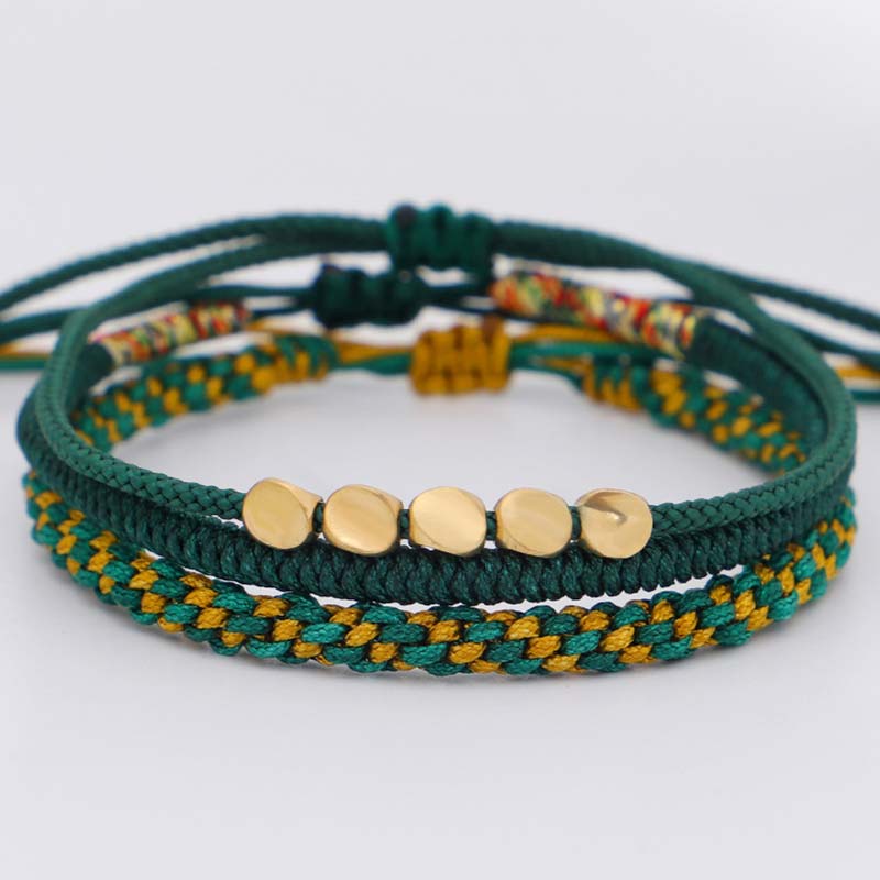 Wear FengShui 3 PCS Tibetan Copper Beads Healing Protection Luck Bracelet Set