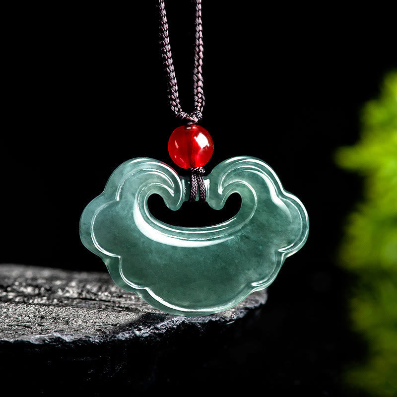 Wear FengShui Natural Green Jade Chinese Lock Charm Luck Necklace Pendant