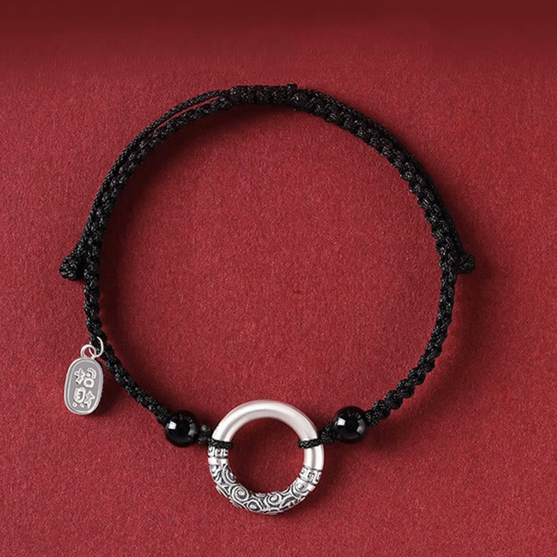 Wear FengShui 925 Sterling Silver Black Onyx Peace Buckle Fu Character Charm Bracelet