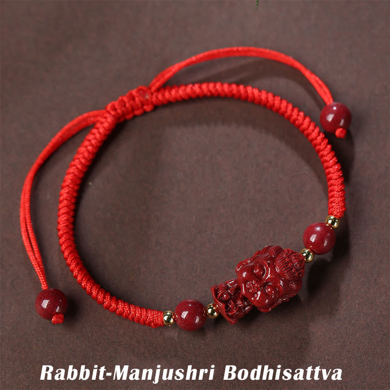 Wear FengShui Chinese Zodiac Natal Buddha Cinnabar Amulet Blessing String Bracelet