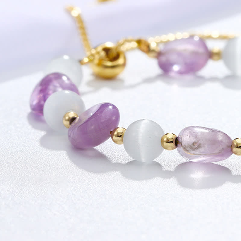 Wear FengShui Amethyst Pink Crystal Black Rutilated Quartz Spiritual Awareness Bracelet