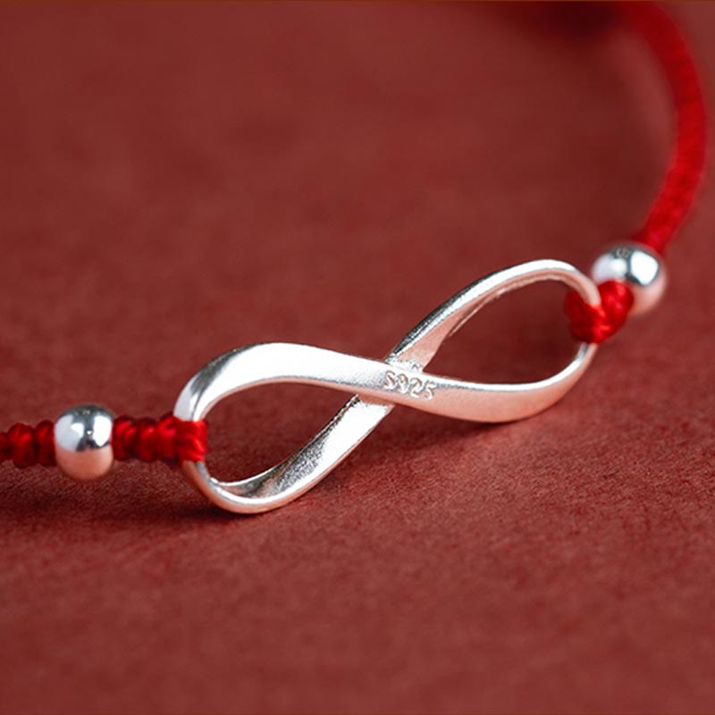 Wear FengShui 925 Sterling Silver Endless Knot Protection Luck Red String Bracelet Anklet
