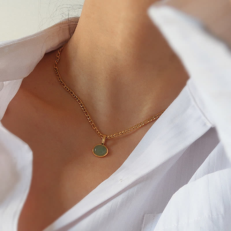 Wear FengShui Oval Turquoise Strength Titanium Steel Necklace Pendant