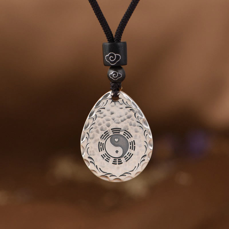 Wear FengShui Vintage 999 Sterling Silver Yin Yang Bagua Water Drop Design Balance Harmony Necklace Pendant