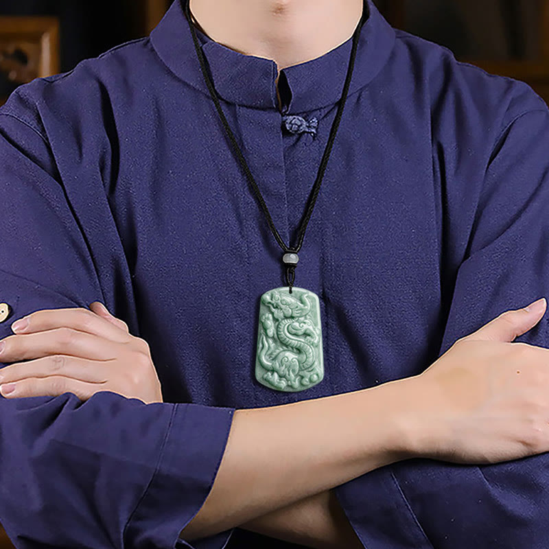 Wear FengShui Year of the Dragon Chinese Zodiac Dragon Jade Success Amulet Necklace Pendant