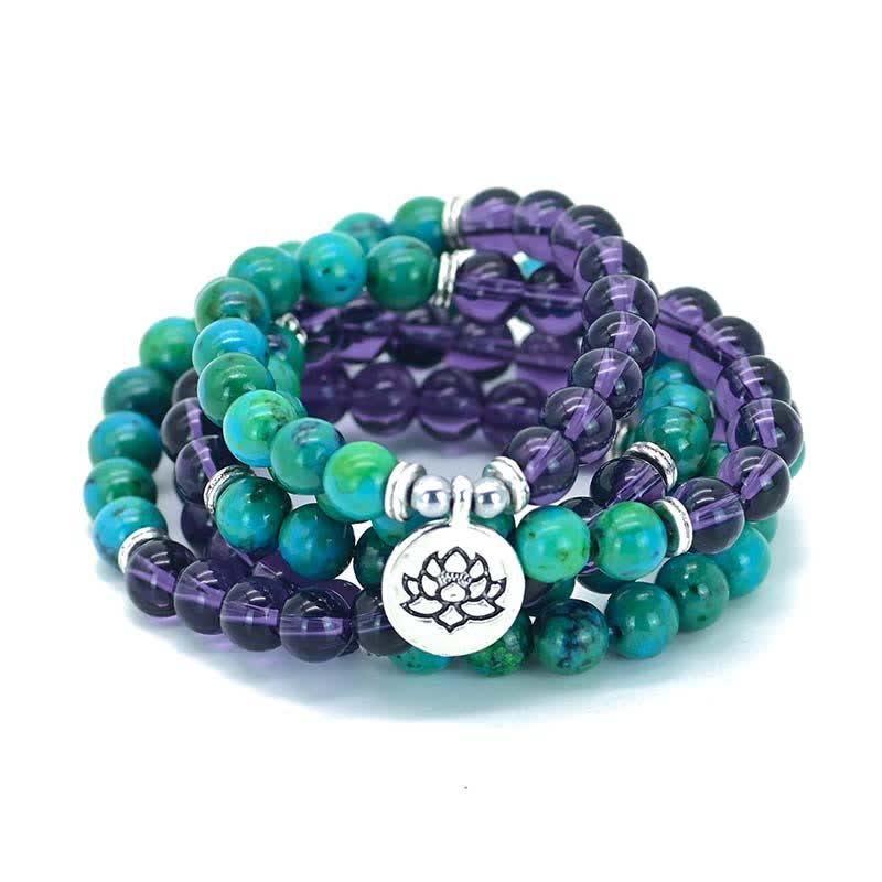 Wear FengShui Amethyst Green Aventurine Spiritual Lotus Charm Bracelet