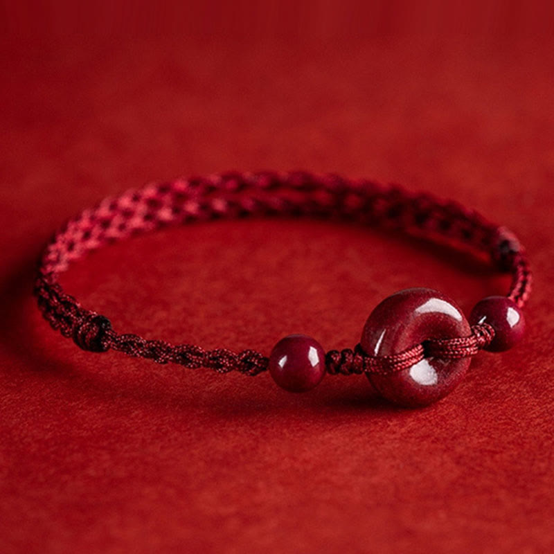 Wear FengShui Handmade Cinnabar Peace Buckle Safe and Healthy Charm Blessing String Bracelet Anklet