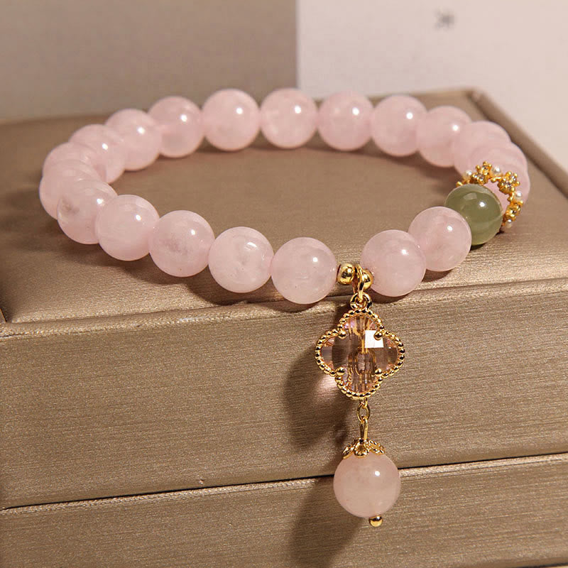 Wear FengShui Natural Pink Crystal Four Leaf Clover Soothing Bracelet