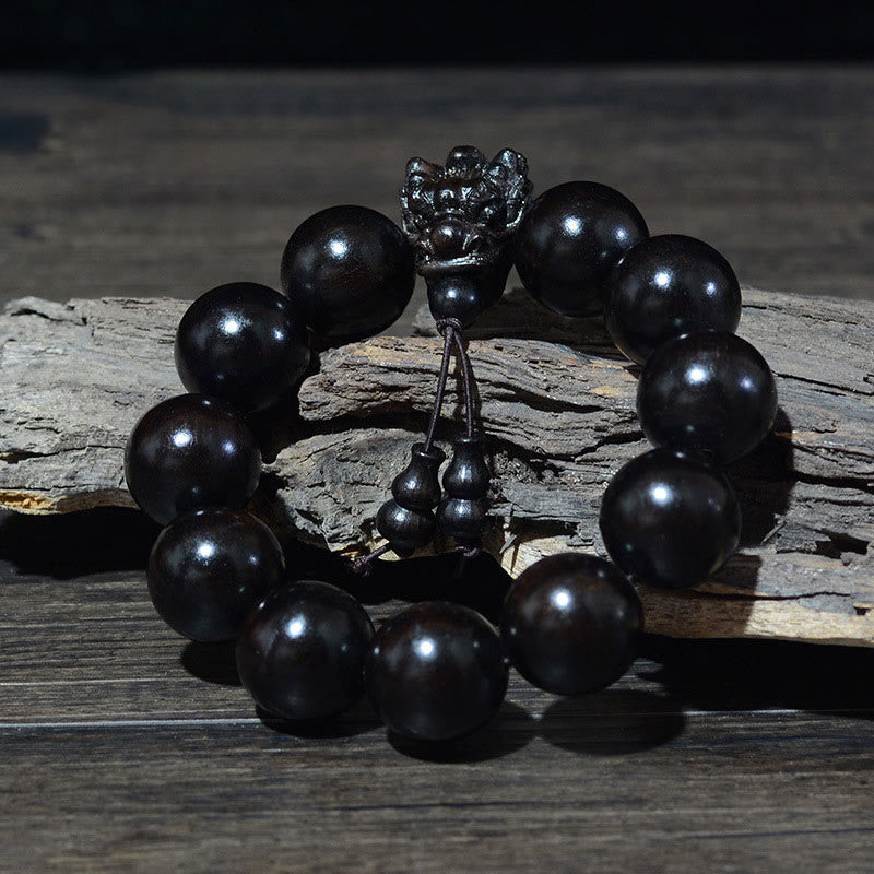 Wear FengShui Rosewood Green Sandalwood Small Leaf Red Sandalwood Dragon Carved Protection Bracelet