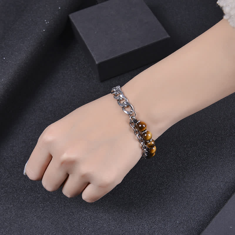 Wear FengShui Tiger Eye Picasso Jasper Frosted Stone Strength Bracelet
