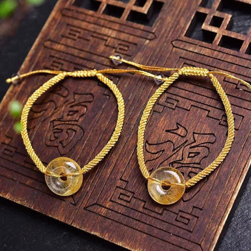 Wear FengShui Round Citrine Peace Buckle Happiness Braided Bracelet