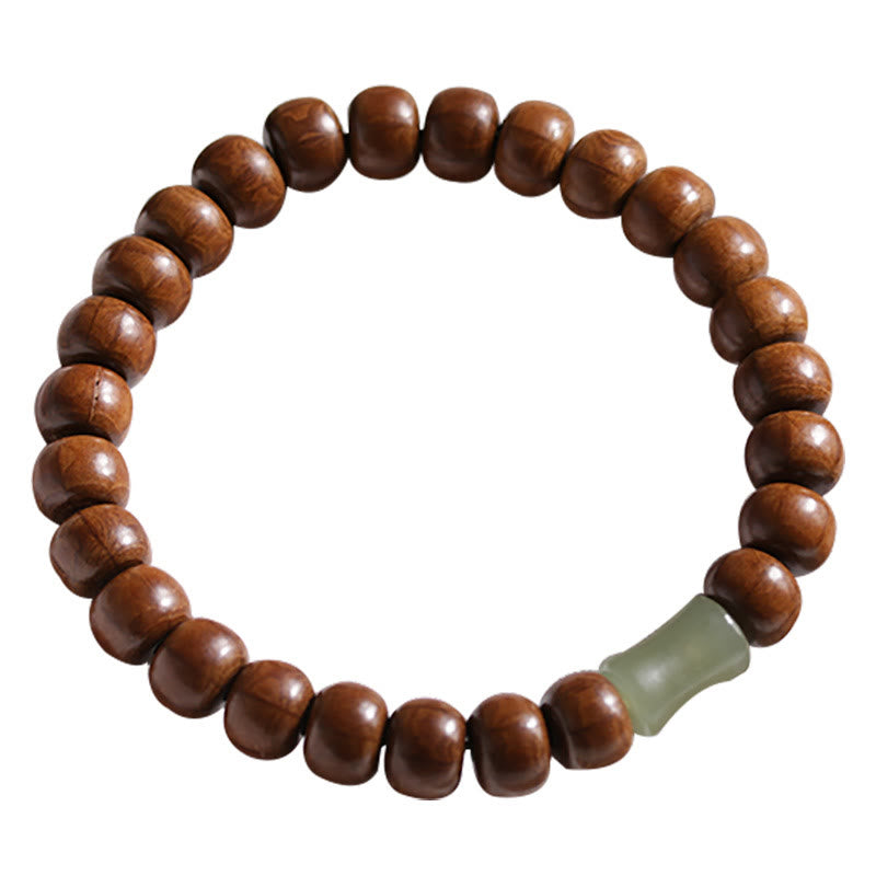 Wear FengShui Natural Abelia Biflora Wood Hetian Jade Bamboo Bead Warding Off Evil Spirits Bracelet