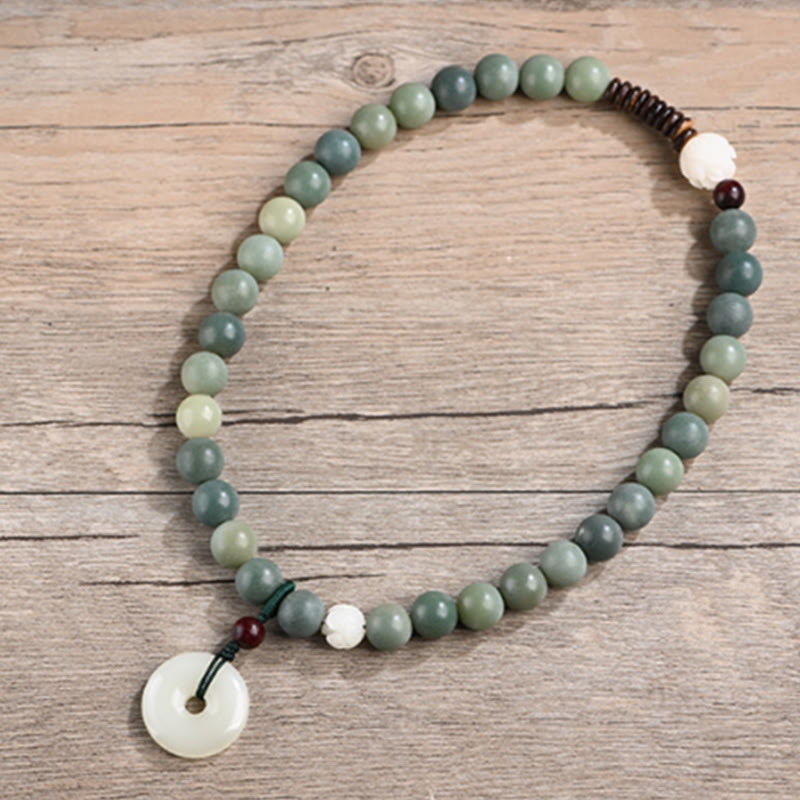 Wear FengShui Cyan Bodhi Seed Lotus Jade Peace Buckle Wisdom Double Wrap Bracelet