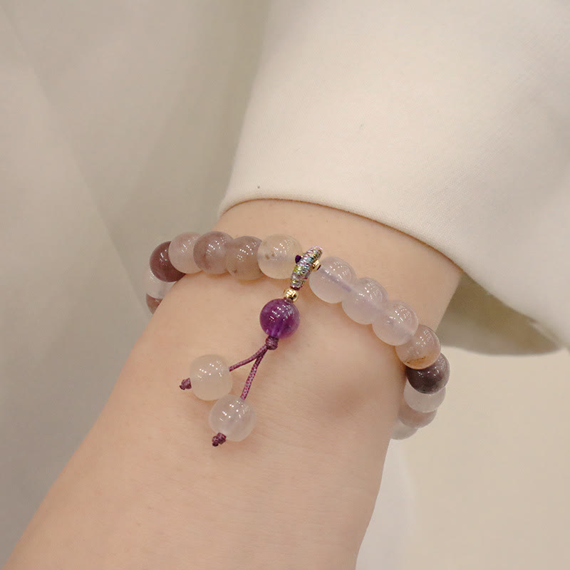 Wear FengShui Natural Purple Golden Silk Jade Violet Flower Bead Charm Wealth Bracelet