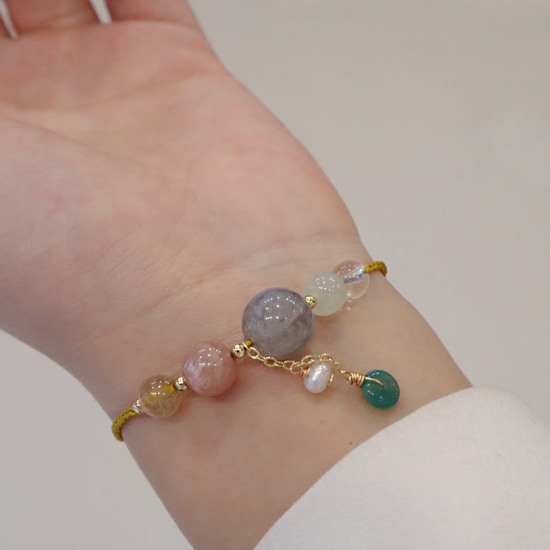 Wear FengShui Moonstone Sunstone Beads Peace Buckle Charm Healing Bracelet