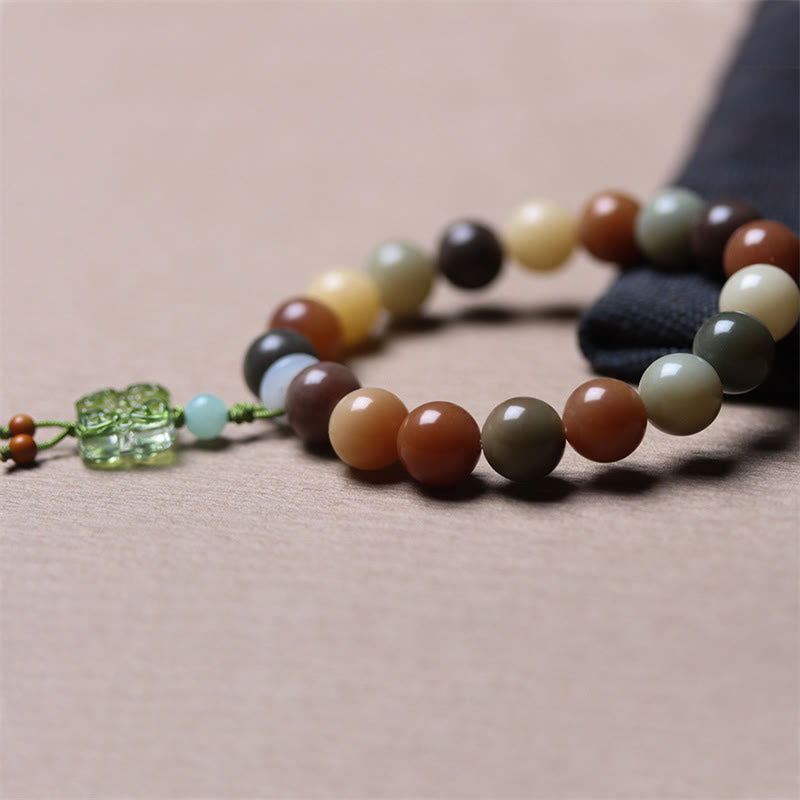 Wear FengShui Natural Multicolored Gradient Bodhi Seed Liuli Glass Charm Peace Bracelet