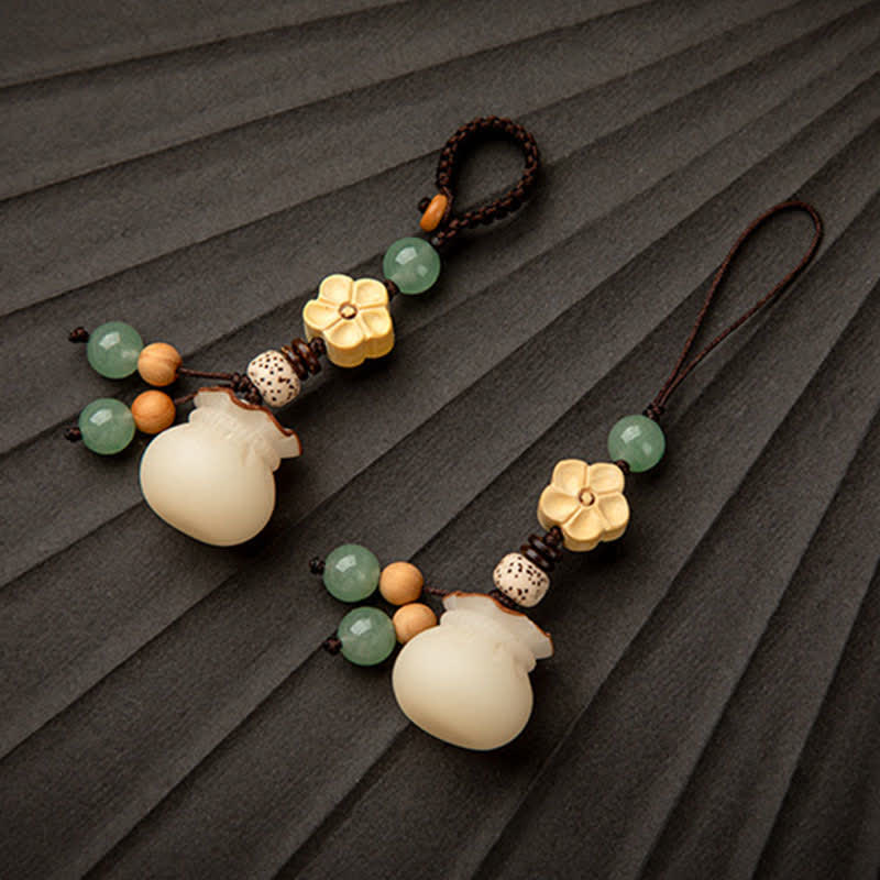 Wear FengShui Natural Bodhi Seed Money Bag Flower Blessing Prosperity Keychain