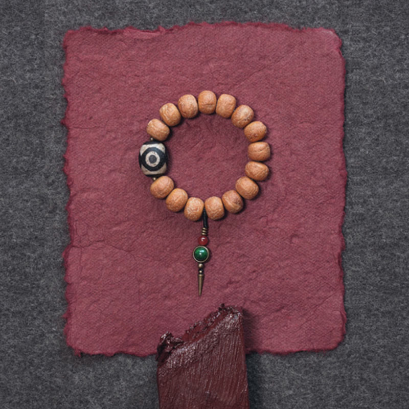 Wear FengShui Tibet Bodhi Seed Dzi Bead Peace Charm Wrist Mala Bracelet