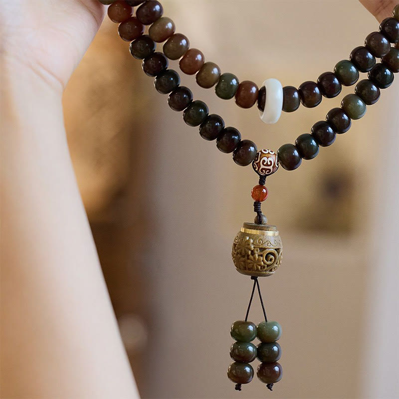 Wear FengShui 108 Mala Beads Dunhuang Color Bodhi Seed Dzi Bead Keep Away Evil Spirits Bracelet