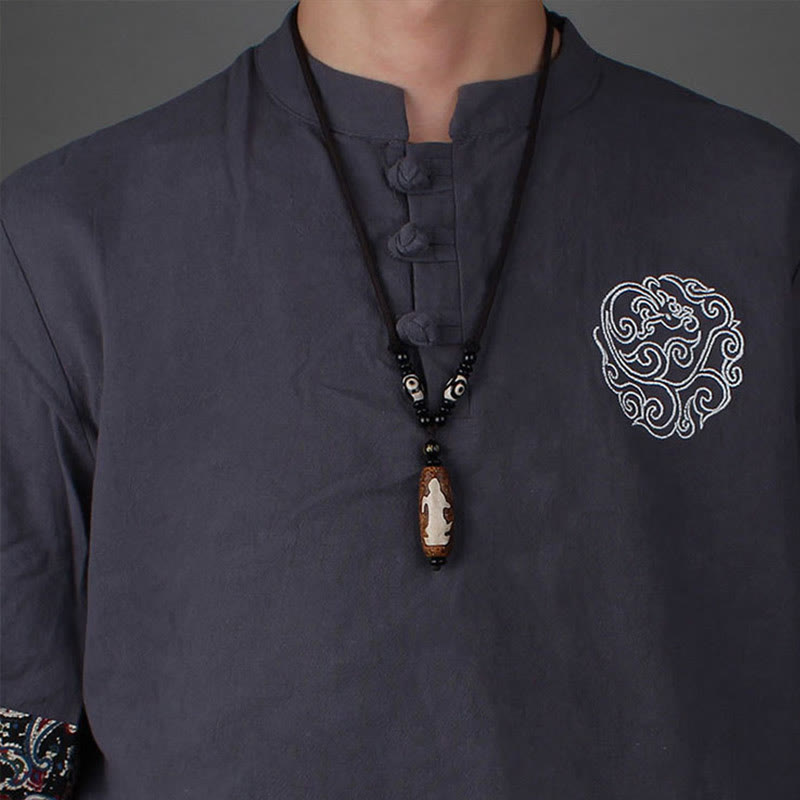 Wear FengShui Tibet Om Mani Padme Hum Dzi Bead Avalokitesvara Pattern Wealth Necklace Pendant