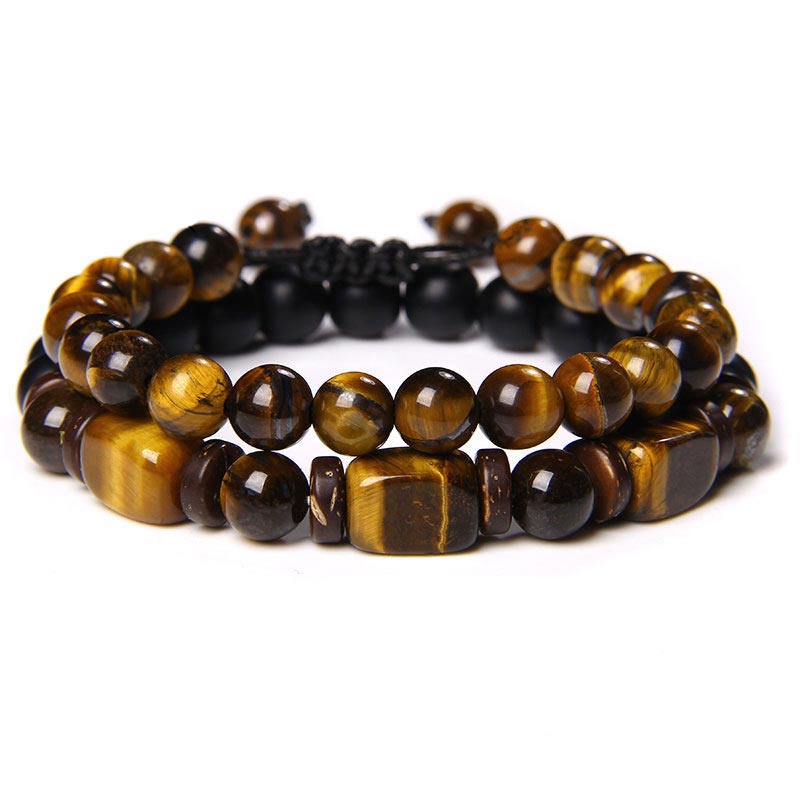 Wear FengShui Tiger Eye Frosted Stone Hematite Courage Bracelet