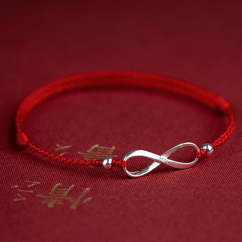 Wear FengShui 925 Sterling Silver Endless Knot Protection Luck Red String Bracelet Anklet
