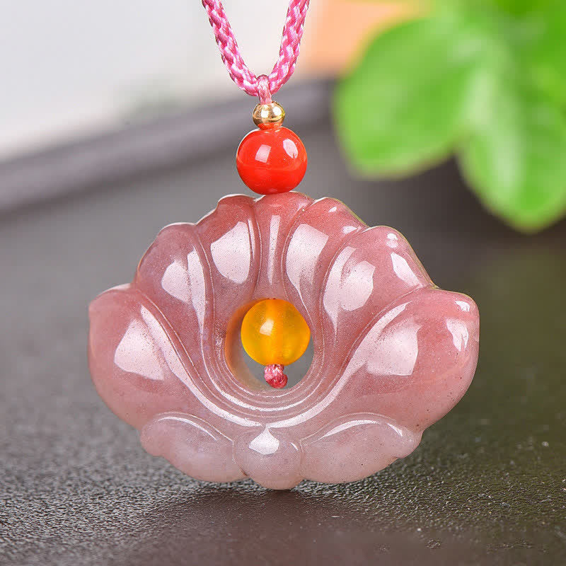 Wear FengShuiPink Golden Silk Jade Lotus Flower Wealth Necklace Pendant
