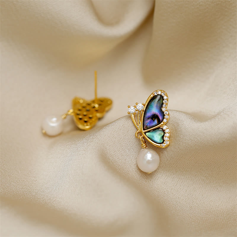 Wear FengShui 18K Gold Plated Copper Pearl Butterfly Love Stud Earrings