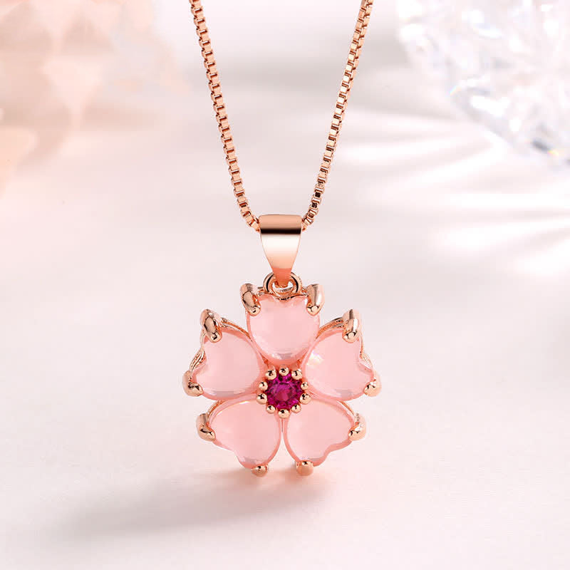 Wear FengShui Pink Crystal Love Heart Flower Soothing Necklace Pendant